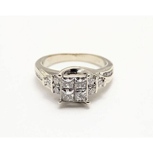 Unique 14K Solid White Gold Princess Cut Diamond Invisible Setting Ring - Size 8 - Picture 1 of 16